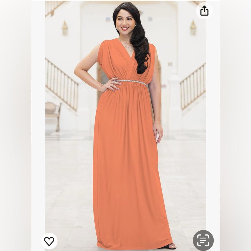 NWT coral goddess maxi dress w/stretchy rhinestone empire waist, dolman sleeves.